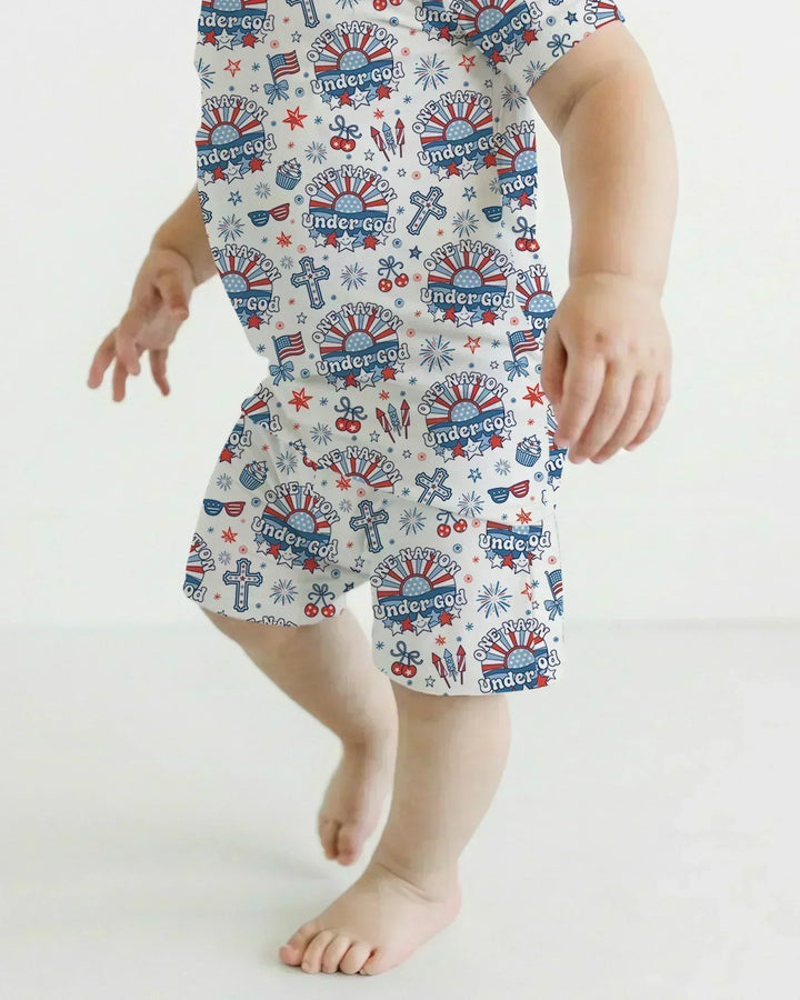 One Nation Under God Family Matching Bamboo Two Piece Short Sleeve Shorts Pajama Set