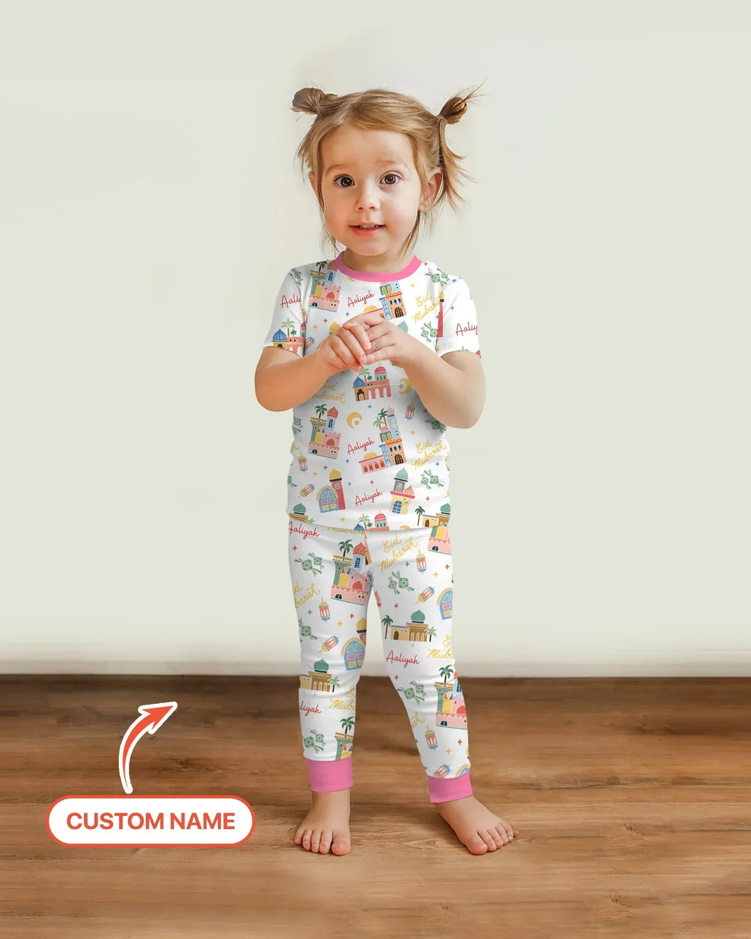 Eid Mubarak Custom Name Two Piece Short Sleeve Pajama Set