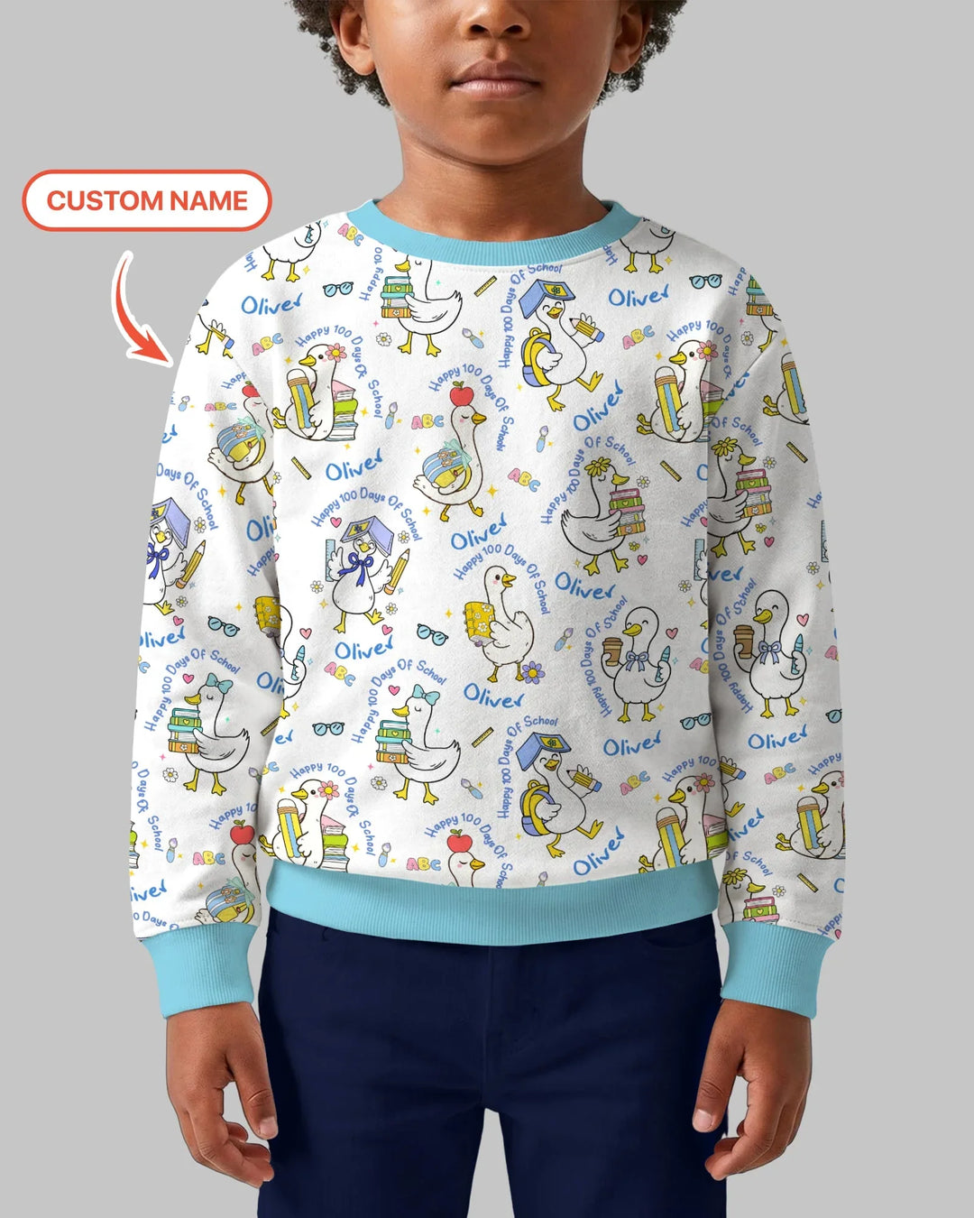 Custom Name Goose Happy 100 Days Of School Crewneck Sweatshirt