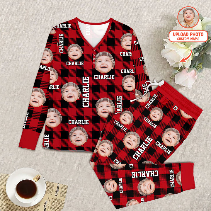 Custom Photo Name Kid Women Pajama Set For Christmas