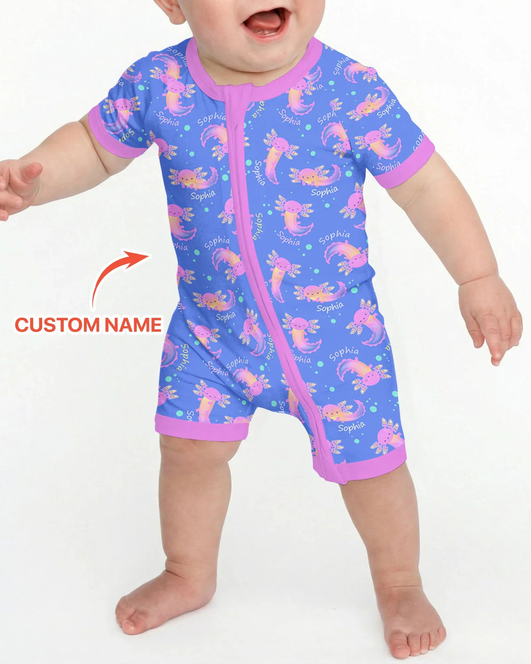 Axolote Brillante Nombre Personalizado Bambú Shorty Zippy