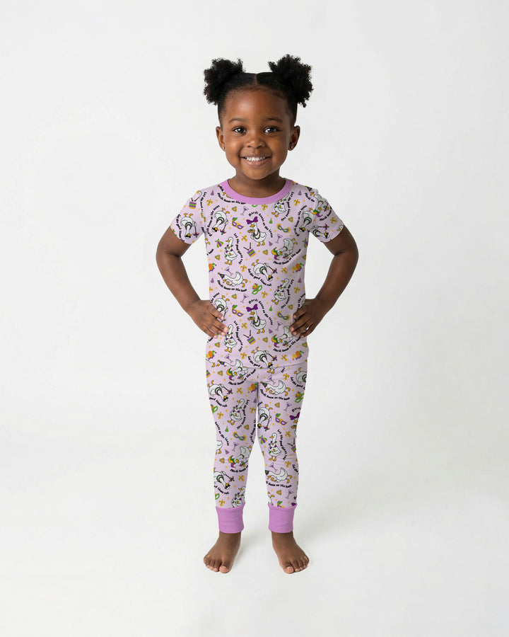 Mardi Gras Silly Goose Two Piece Short Sleeve Pajama Set