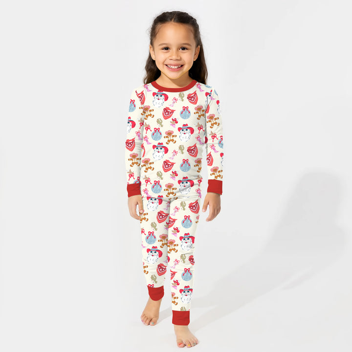 Lovely Western Christmas Girl Two Piece Long Sleeve Pajama Set