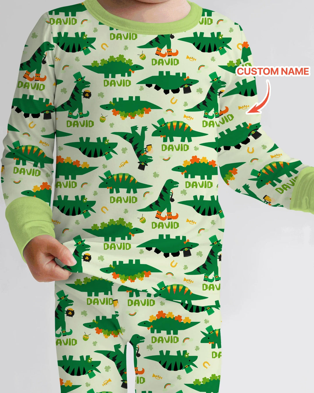 St. Patrick's Day Dinosaurs Custom Two Piece Long Sleeve Pajama Set