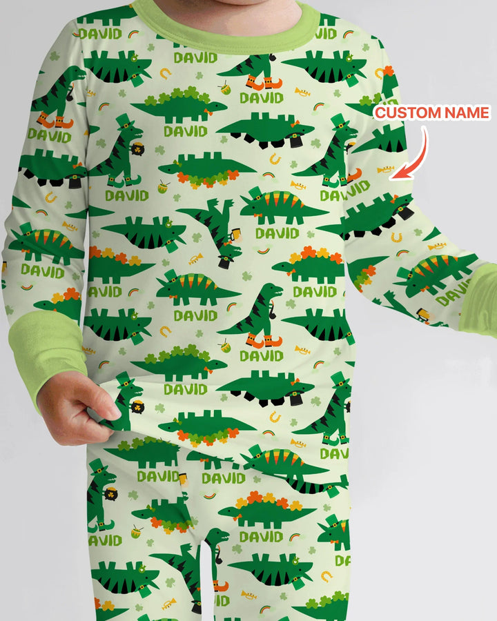 St. Patrick's Day Dinosaurs Custom Two Piece Long Sleeve Pajama Set