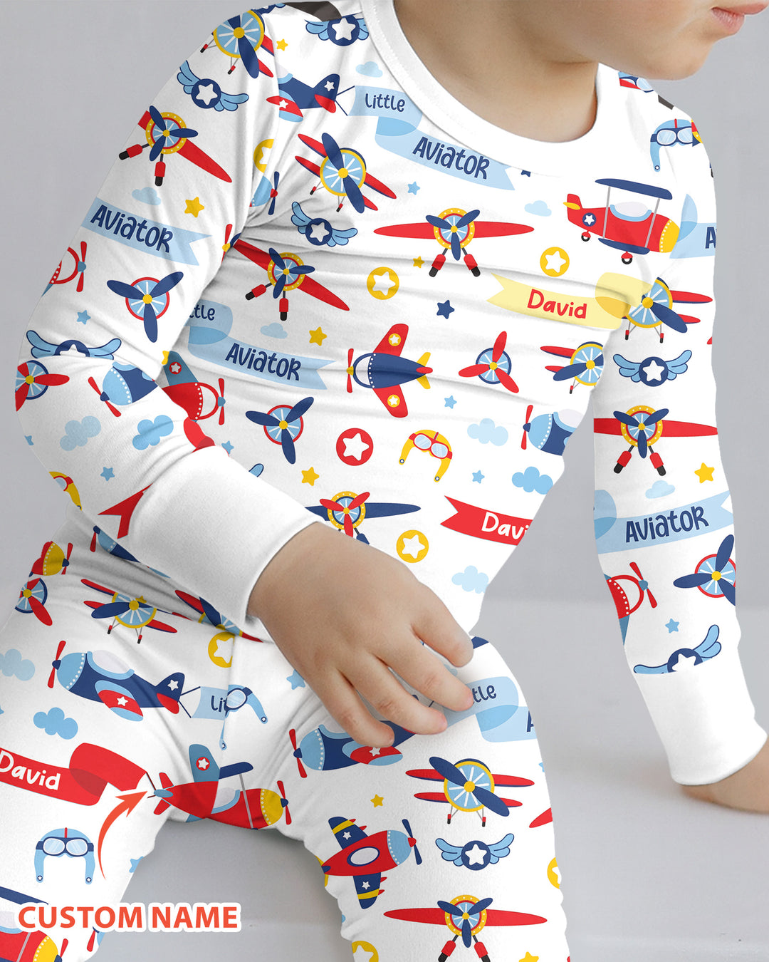Our Little Aviator Custom Name Bamboo Two Piece Long Sleeve Pajama Set