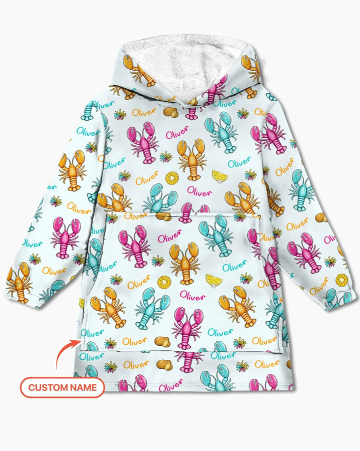 Custom Name Crawfish Crew Bamboo Wearable Hooded Blanket