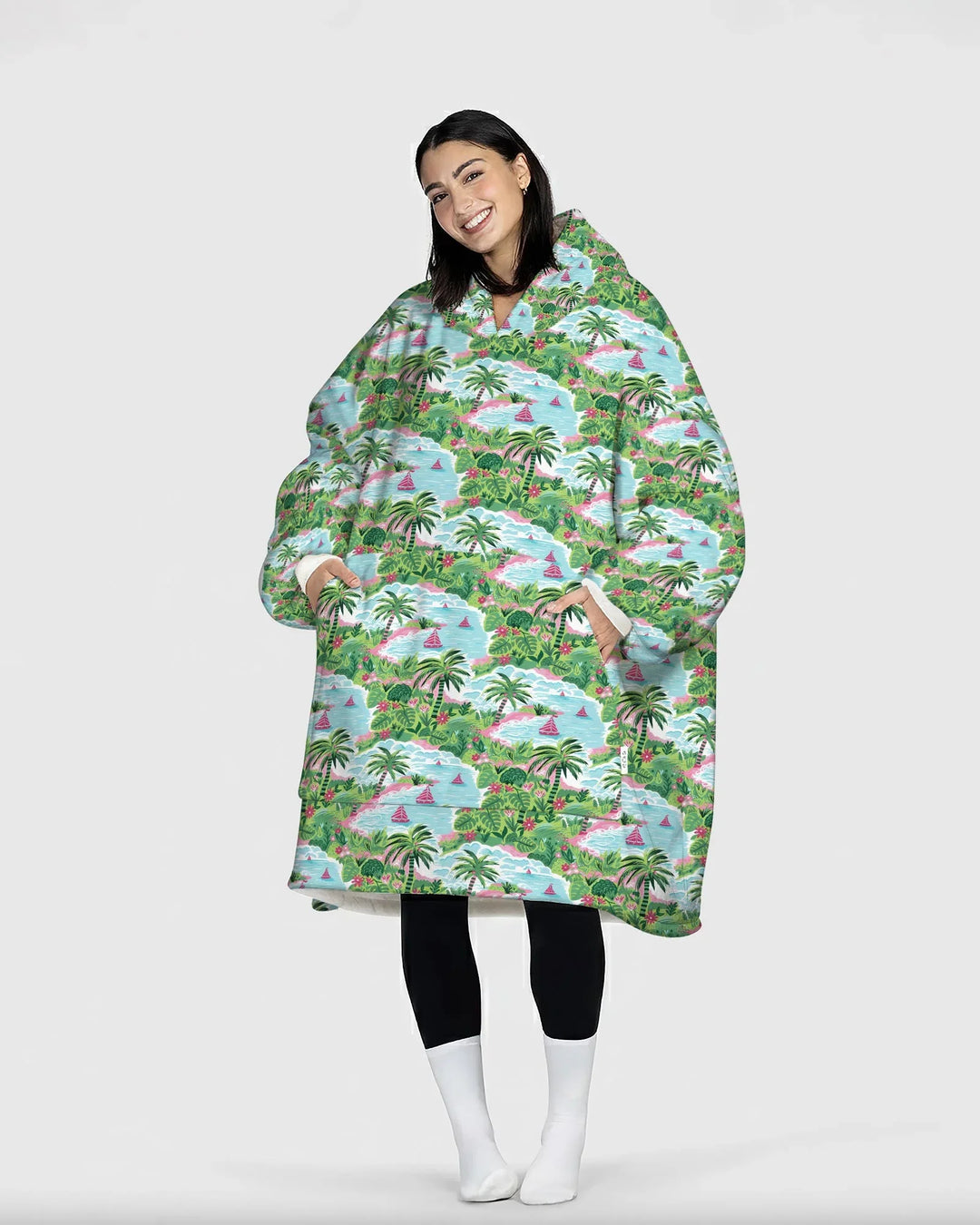 Preppy Coast Beach Club Wearable Bamboo Blanket Hoodie