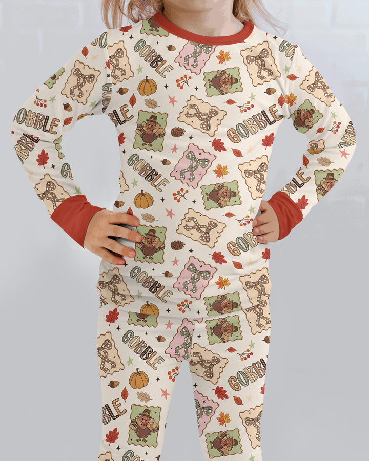 Preppy Thanksgiving Gobble Bamboo Two Piece Long Sleeve Pajama Set