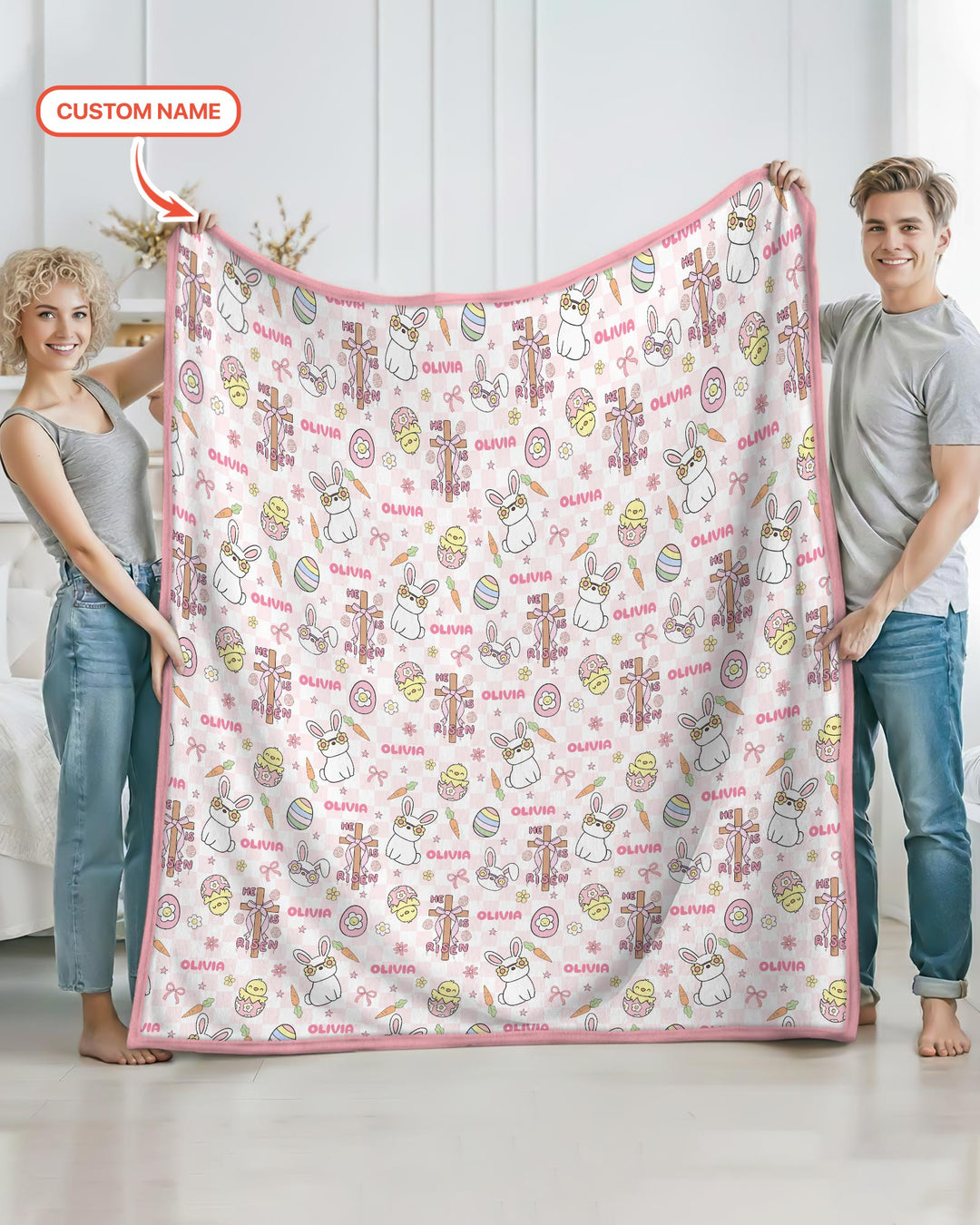 Custom Name Retro Easter Blanket