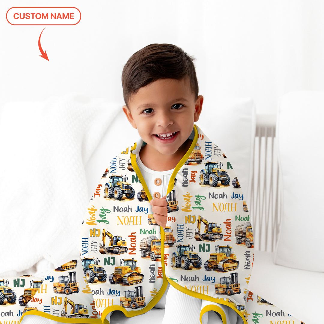 Custom Name Construction Trucks Toddler Blanket