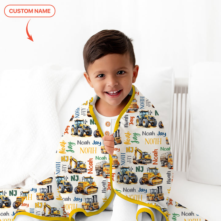 Custom Name Construction Trucks Toddler Blanket