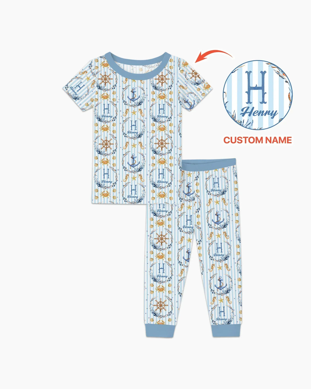 Bon Voyage Custom Name Bamboo Two Piece Short Sleeve Pajama Set