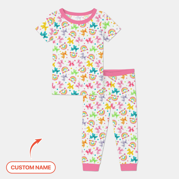 Sweet Balloon Dreams Custom Name Two Piece Short Sleeve Pajama Set