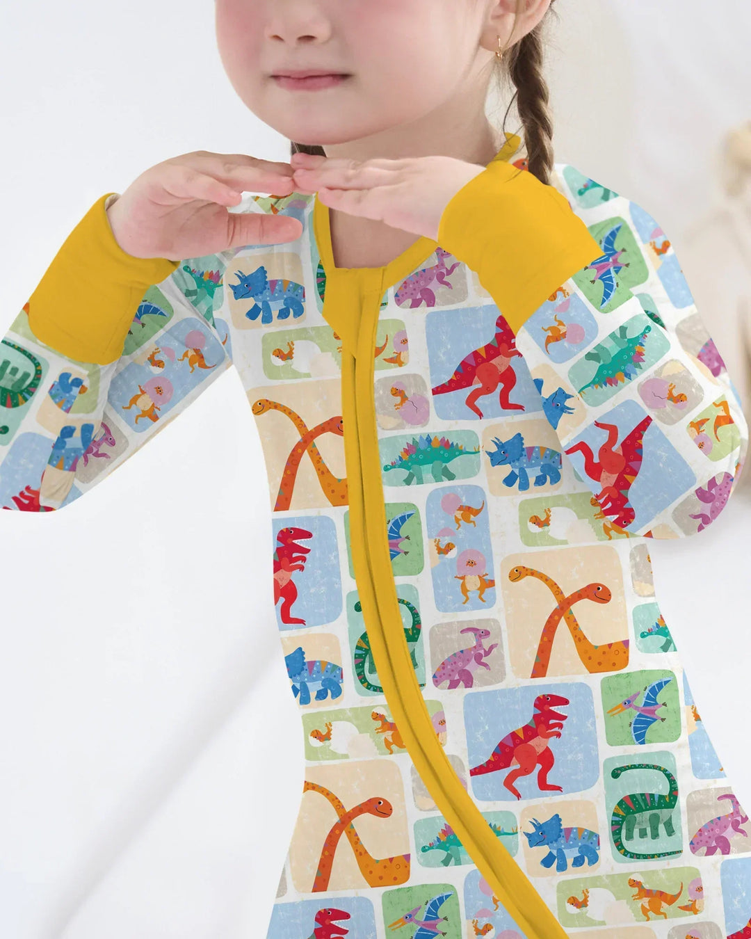 Pijama enterizo de bambú convertible Rainbow Dino Friends a juego para toda la familia