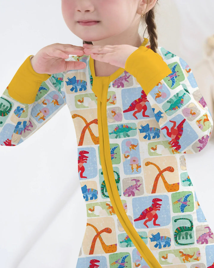 Pijama enterizo de bambú convertible Rainbow Dino Friends a juego para toda la familia