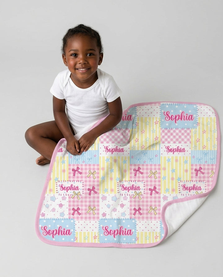 Custom Name Sweet Patchwork Bamboo Blanket