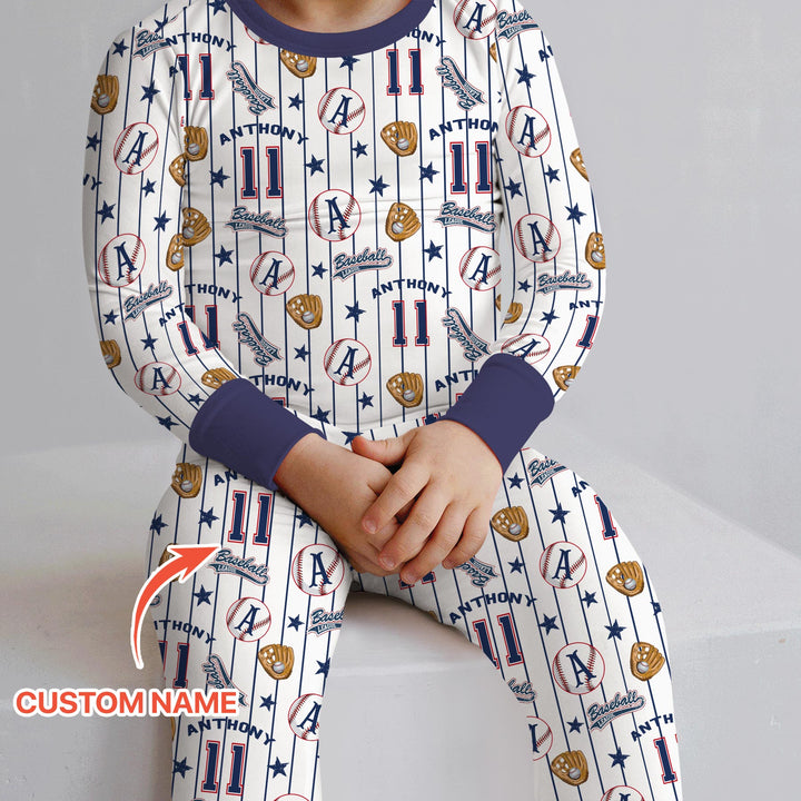 Custom Name Baseball Time Two Piece Long Sleeve Pajama Set