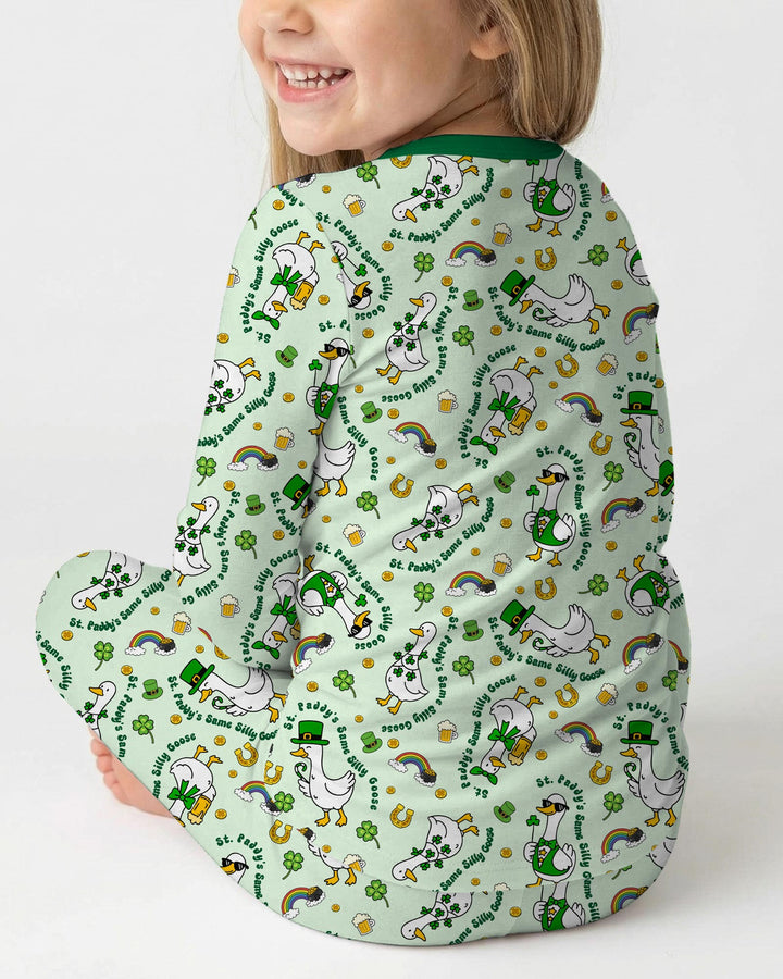 St. Patrick's Day Silly Goose Two Piece Long Sleeve Pajama Set