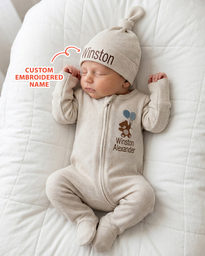 Personalized Dream Bear Embroidered Waffle Bamboo Welcome Home Bundle