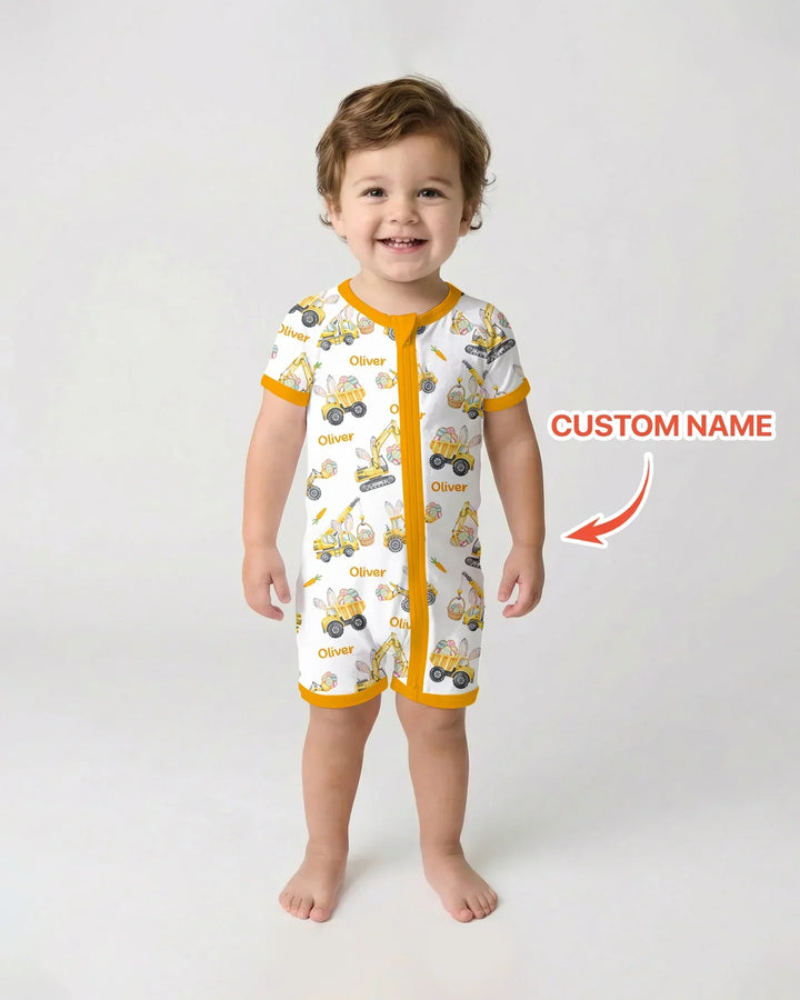 Custom Name Eggs-cavator Construction Bamboo Shorty Zippy