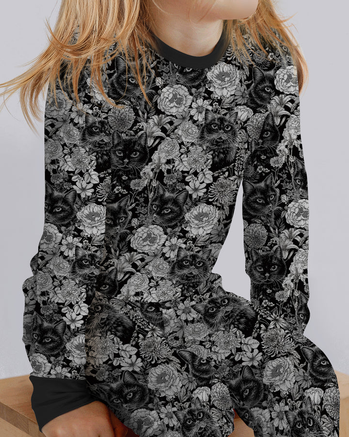 Midnight Cat Garden Bamboo Two Piece Long Sleeve Pajama Set