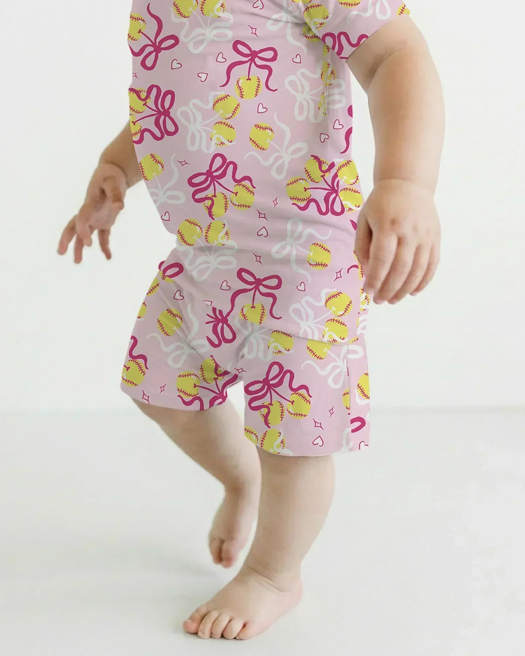 Softball Cherry Mom And Girl Matching Bamboo Two Piece Short Sleeve Shorts Pajama Set