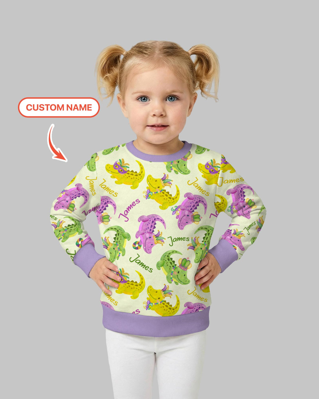 Custom Name Mardi Gras Alligator Crewneck Sweatshirt