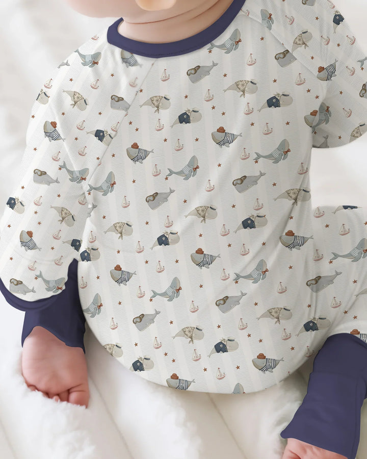 Custom Embroidered Name Little Captain of the Whale Crew Bamboo Convertible Zippy