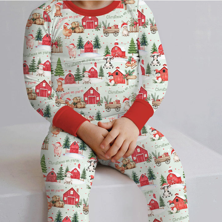 Christmas on Farm Two Piece Long Sleeve Pajama Set