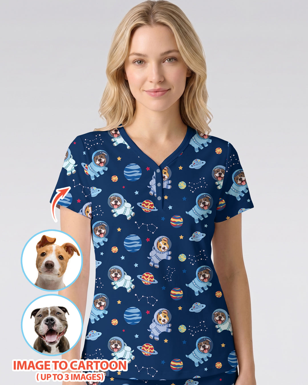 Astronaut Custom Pet Image Family Matching Bamboo Women Short Sleeve Short Pajama Set