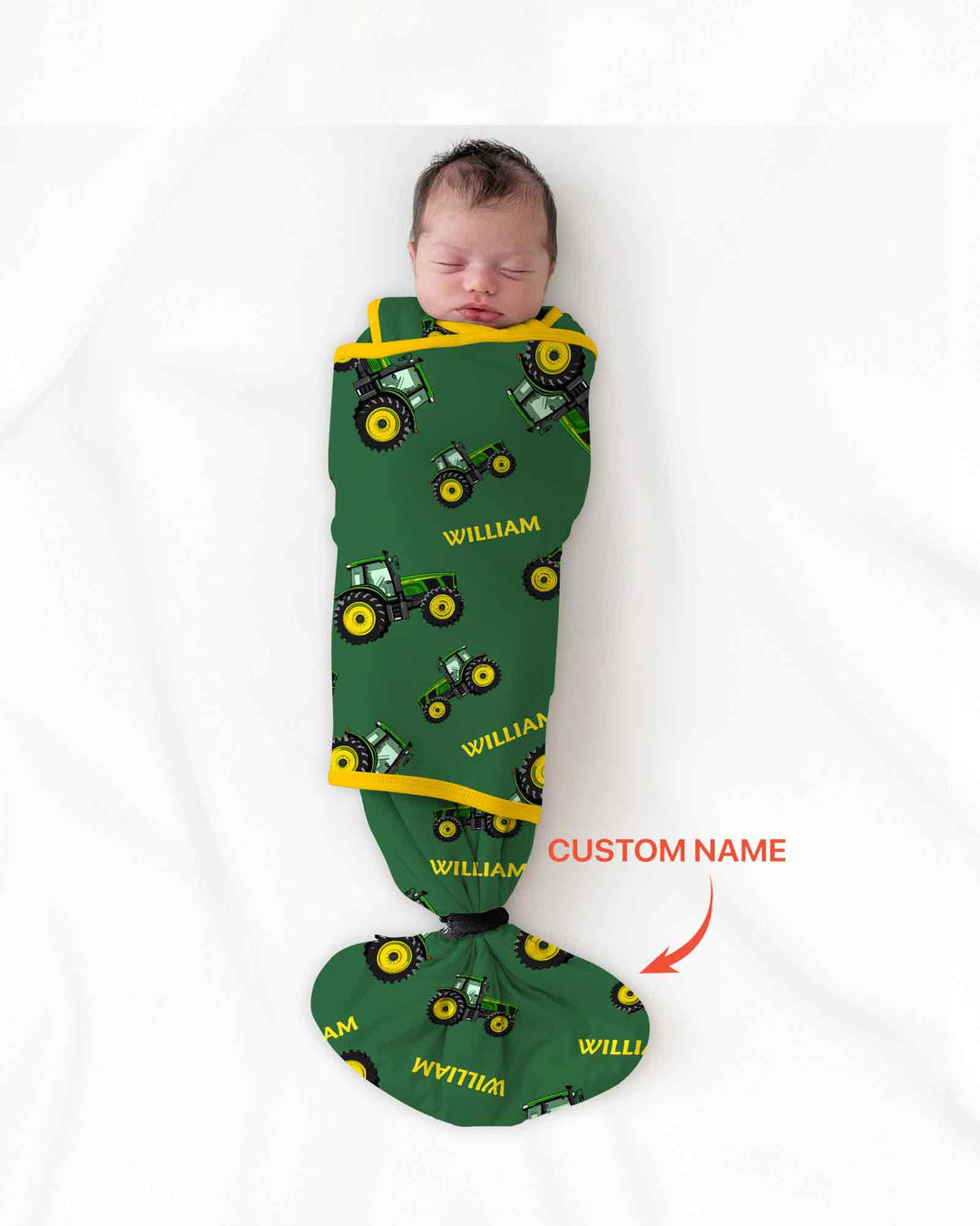 Custom Name Green Tractors Matching Daddy & Me Swaddle Blanket