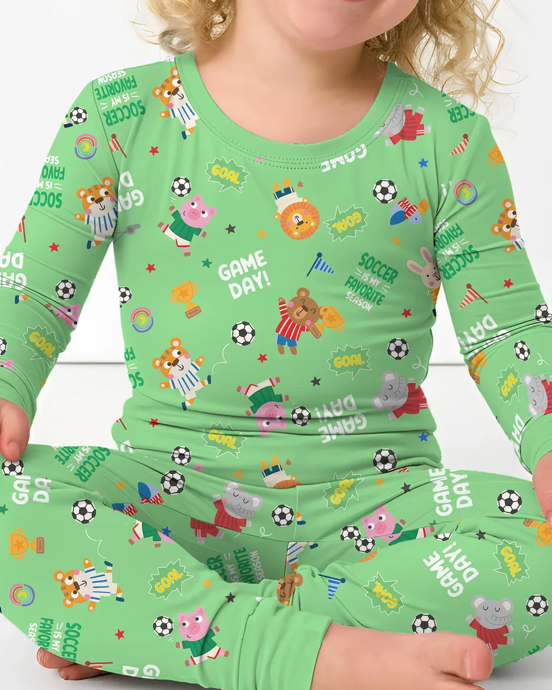 The World Cup Soccer Animals Bamboo Two Piece Long Sleeve Pajama Set