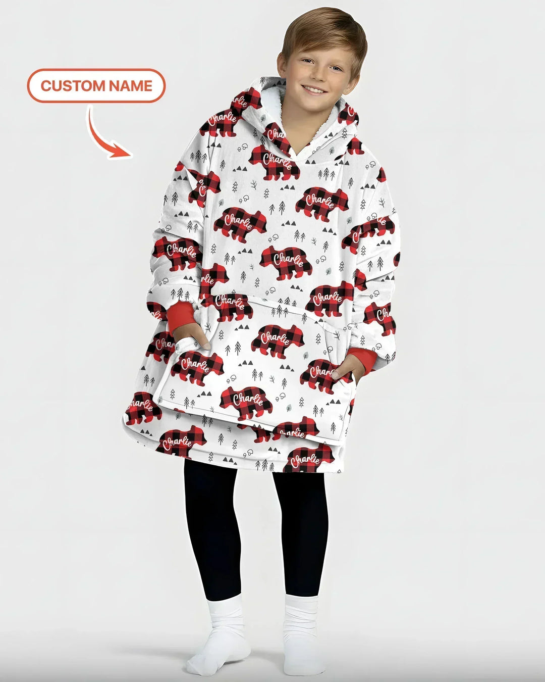 Custom Name Family Bear Matching Bamboo Blanket Hoodie