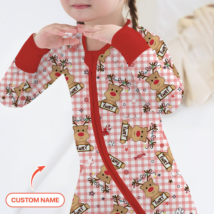 Custom Name Reindeer Gingham Convertible Zippy