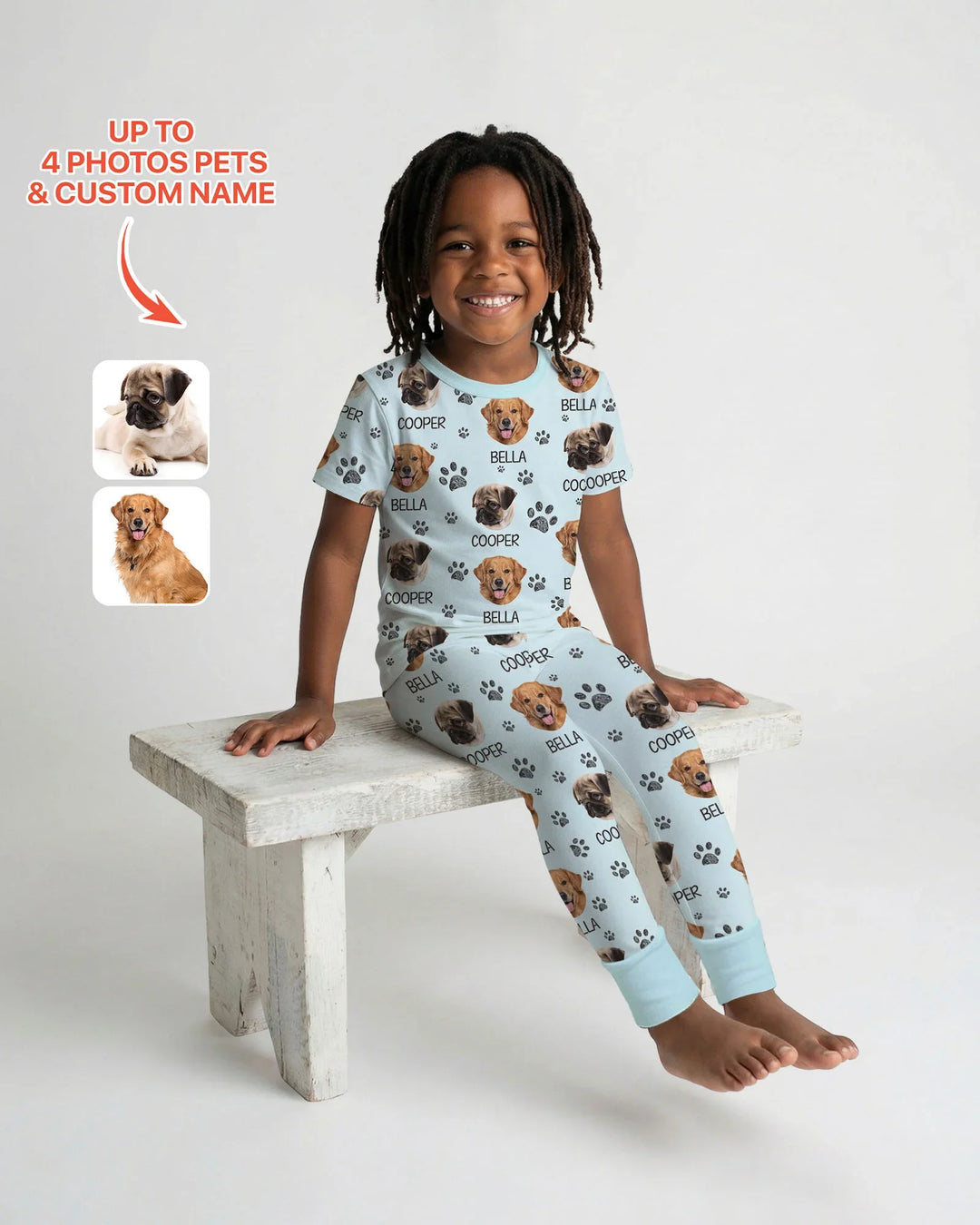 Custom Photo With Paw For Dog Lovers Bamboo Two Piece Short Sleeve Pajama Set