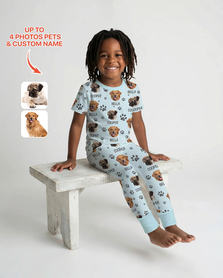 Custom Photo With Paw For Dog Lovers Bamboo Two Piece Short Sleeve Pajama Set