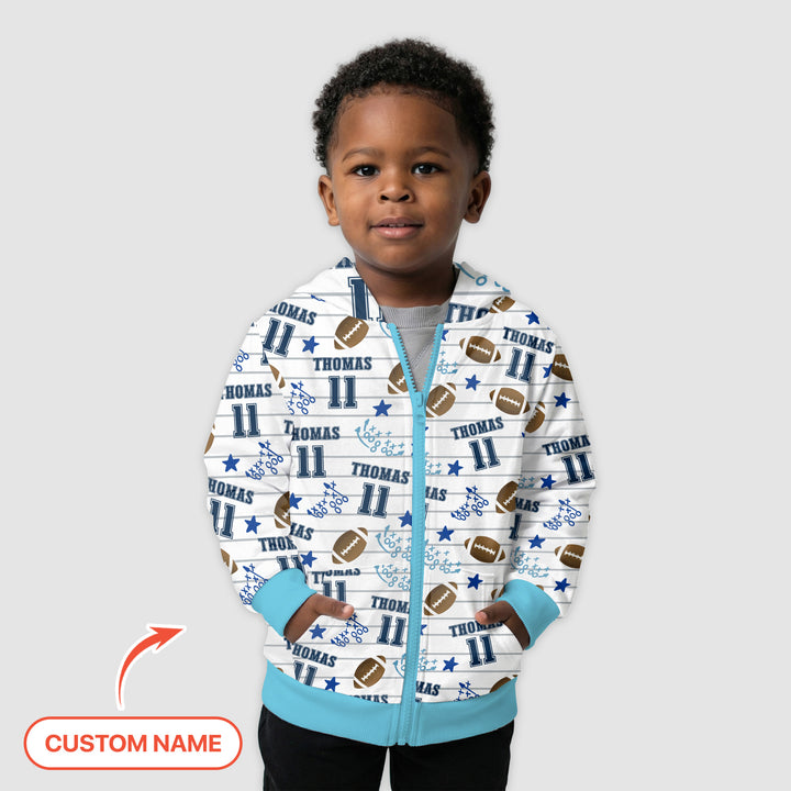 Custom Name Football Time Zip Hoodie