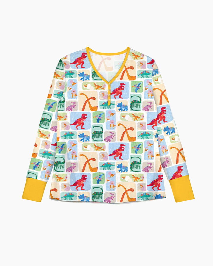 Regenbogen Dino Freunde Familien-Schlafanzug-Set aus Bambus für Damen