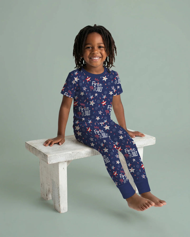 My First 4th of July Star Striped Bamboo Two Piece Short Sleeve Pajama Set