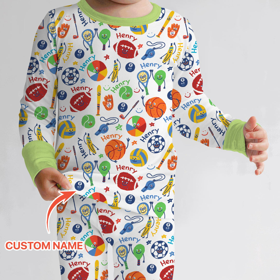 Play Ball Custom Name Two Piece Long Sleeve Pajama Set