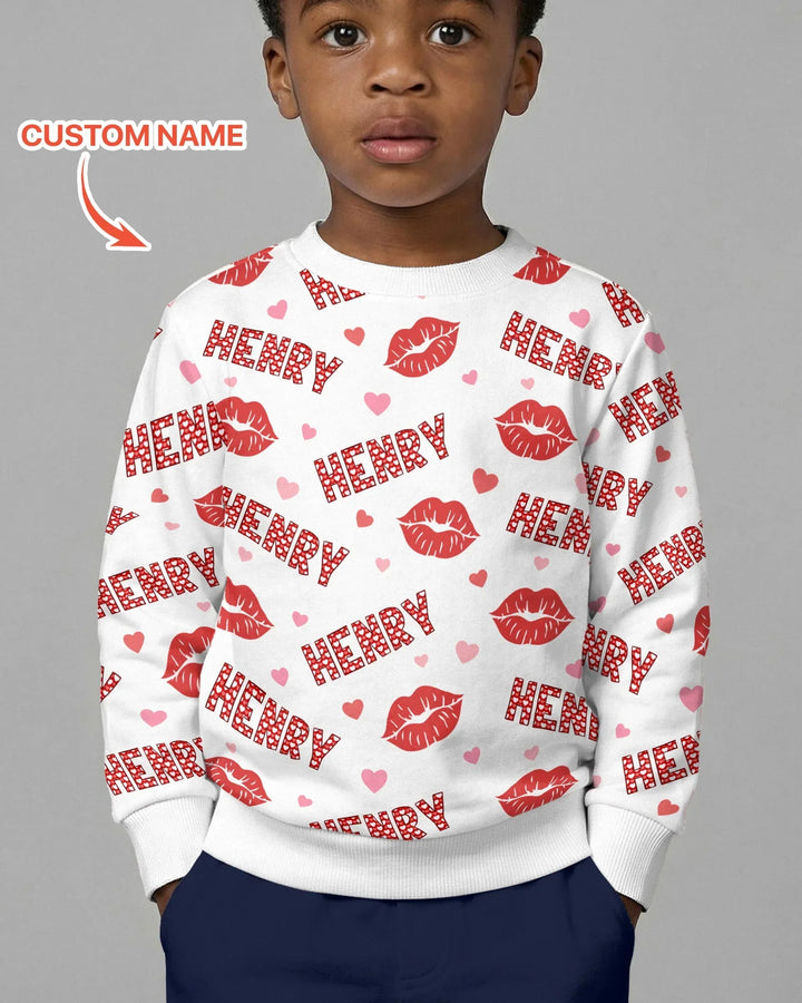 Custom Name Valentine Kiss Crewneck Sweatshirt
