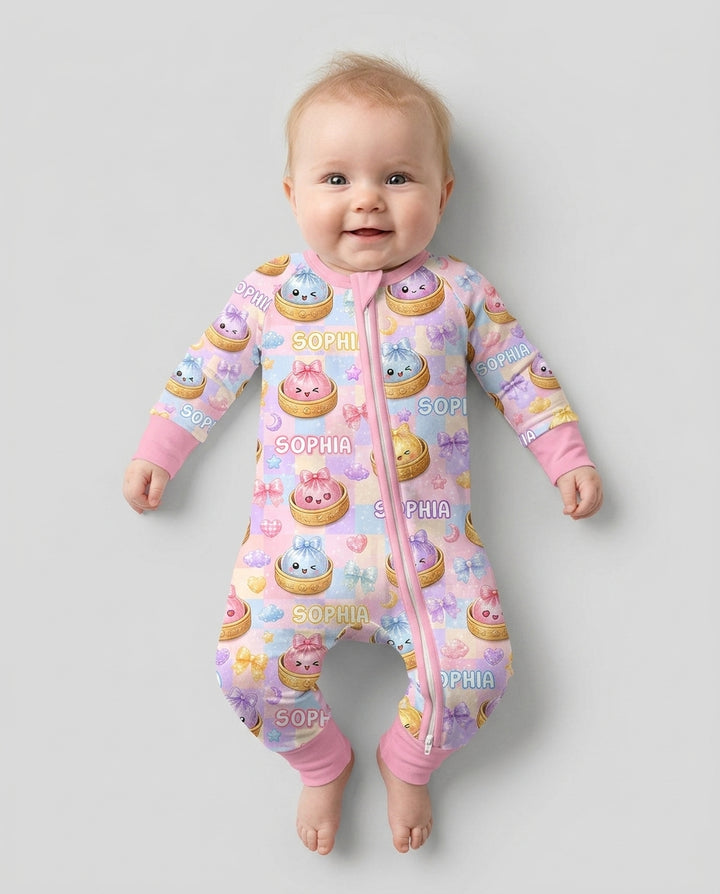 Custom Name Coquette Glitter Dumpling Bamboo Convertible Zippy