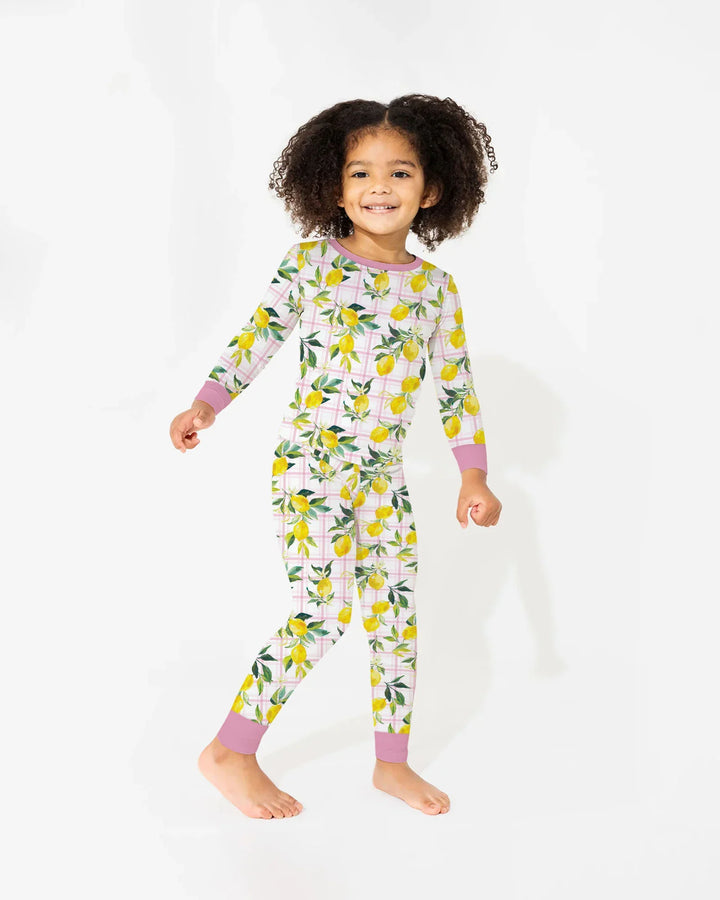 Mediterranean Lemons Family Matching Bamboo Two Piece Long Sleeve Pajama Set