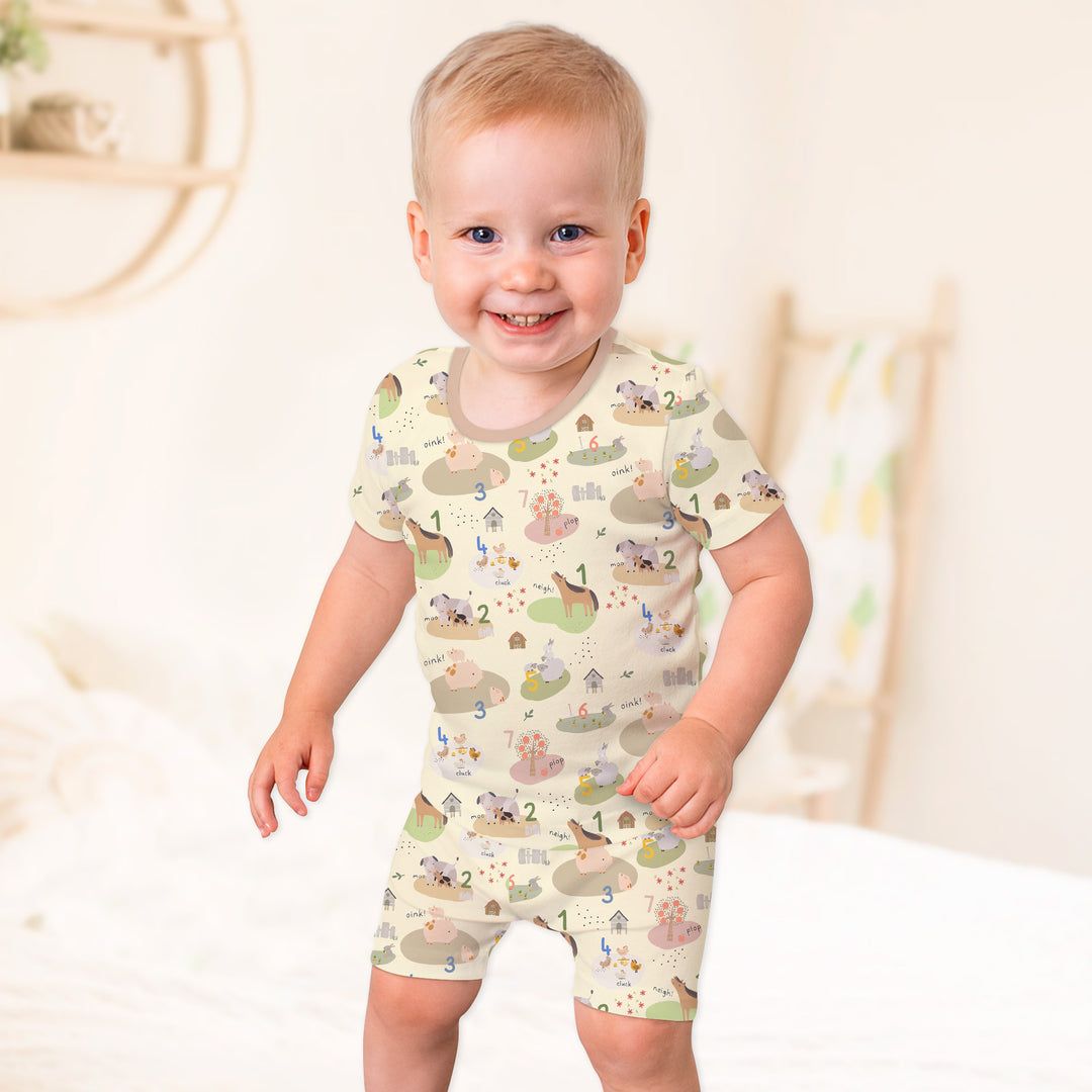 Farm Animal Counting Two Piece Short Sleeve Shorts Pajama Set