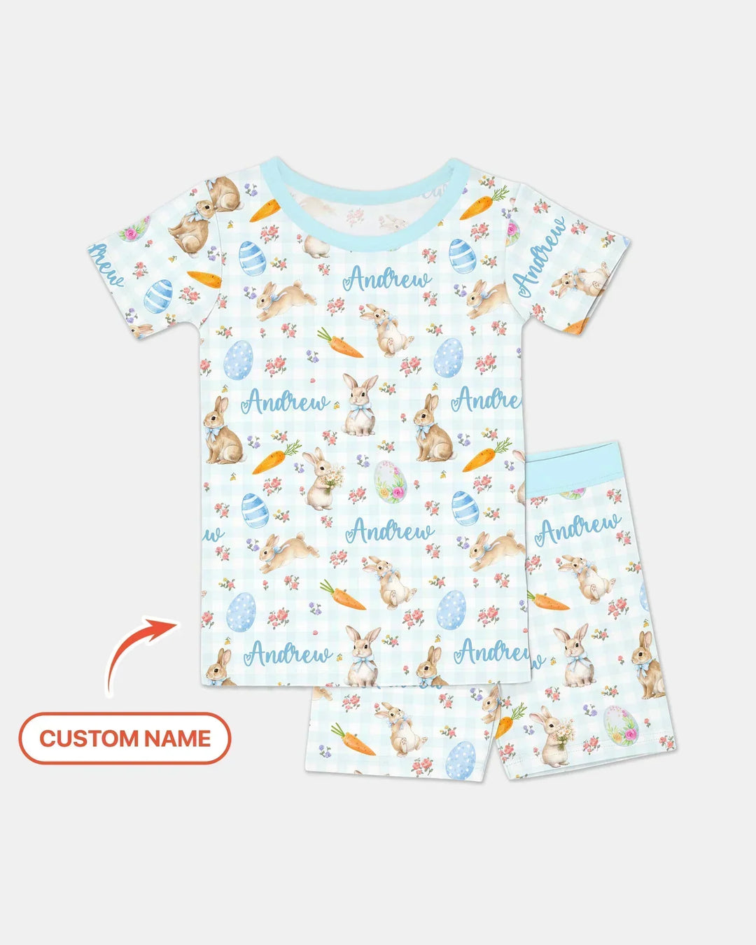 Custom Name Bunny Garden Two Piece Short Sleeve Shorts Pajama Set