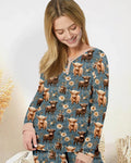 Majestic Highland Cows Familie passende Bambus Damen Pyjama Set