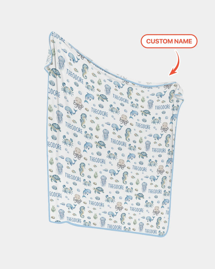 Custom Name Ocean Friends  Bamboo Blanket