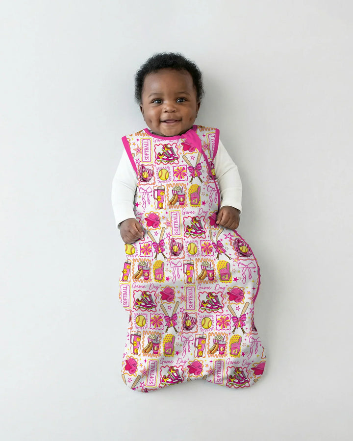 Pink Softball Game Day Bamboo Sleep Bag