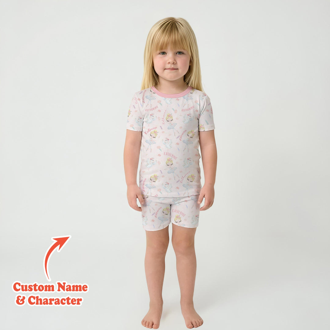 Custom Name Ballerina Doll Two Piece Short Sleeve Shorts Pajama Set